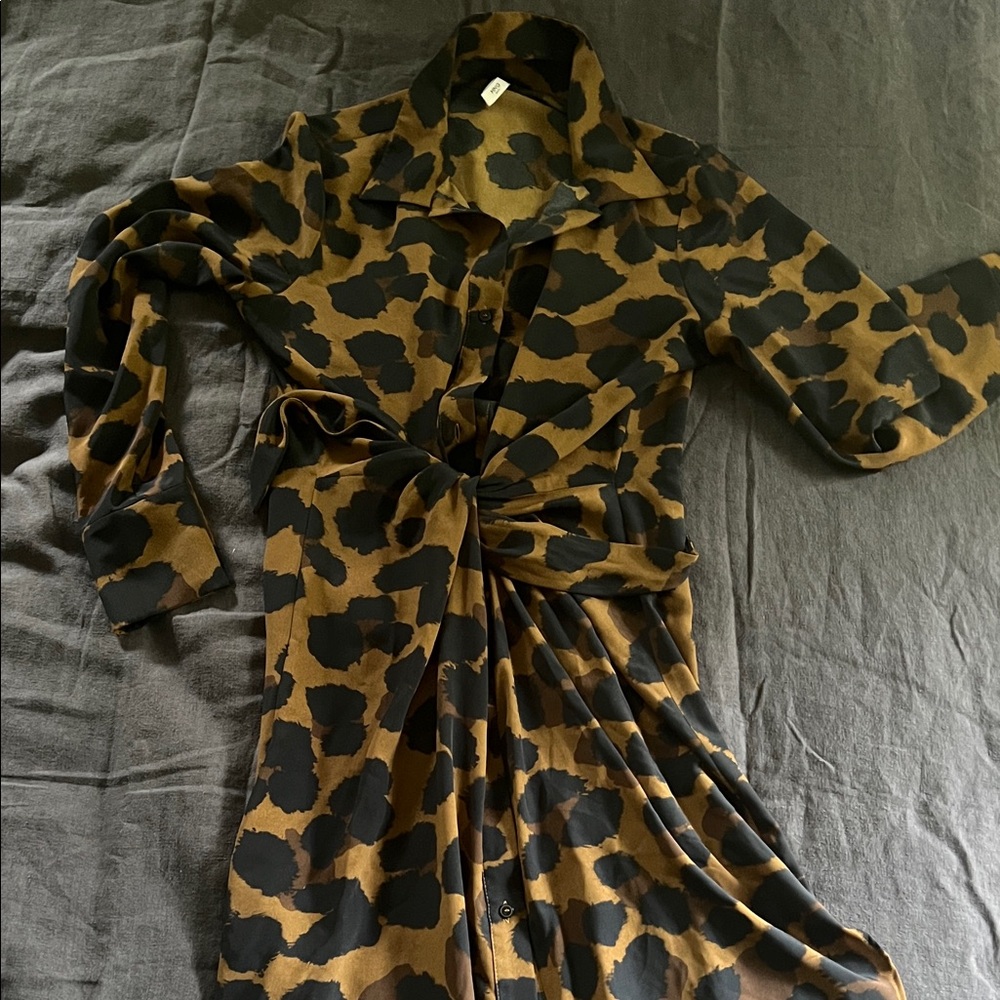 Leopard Print Mango Long Sleeve Dress
